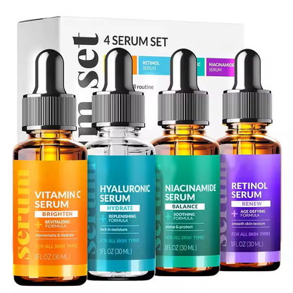Set de 4 piezas para el cuidado de la piel: incluye vitamina C, retinol, ácido hialurónico y niacinamida, antienvejecimiento, aclaramiento de la piel, hidratante, reducción de arrugas.