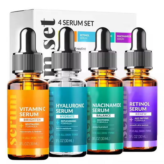 Set de 4 piezas para el cuidado de la piel: incluye vitamina C, retinol, ácido hialurónico y niacinamida, antienvejecimiento, aclaramiento de la piel, hidratante, reducción de arrugas.