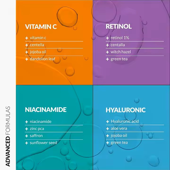 Set de 4 piezas para el cuidado de la piel: incluye vitamina C, retinol, ácido hialurónico y niacinamida, antienvejecimiento, aclaramiento de la piel, hidratante, reducción de arrugas.