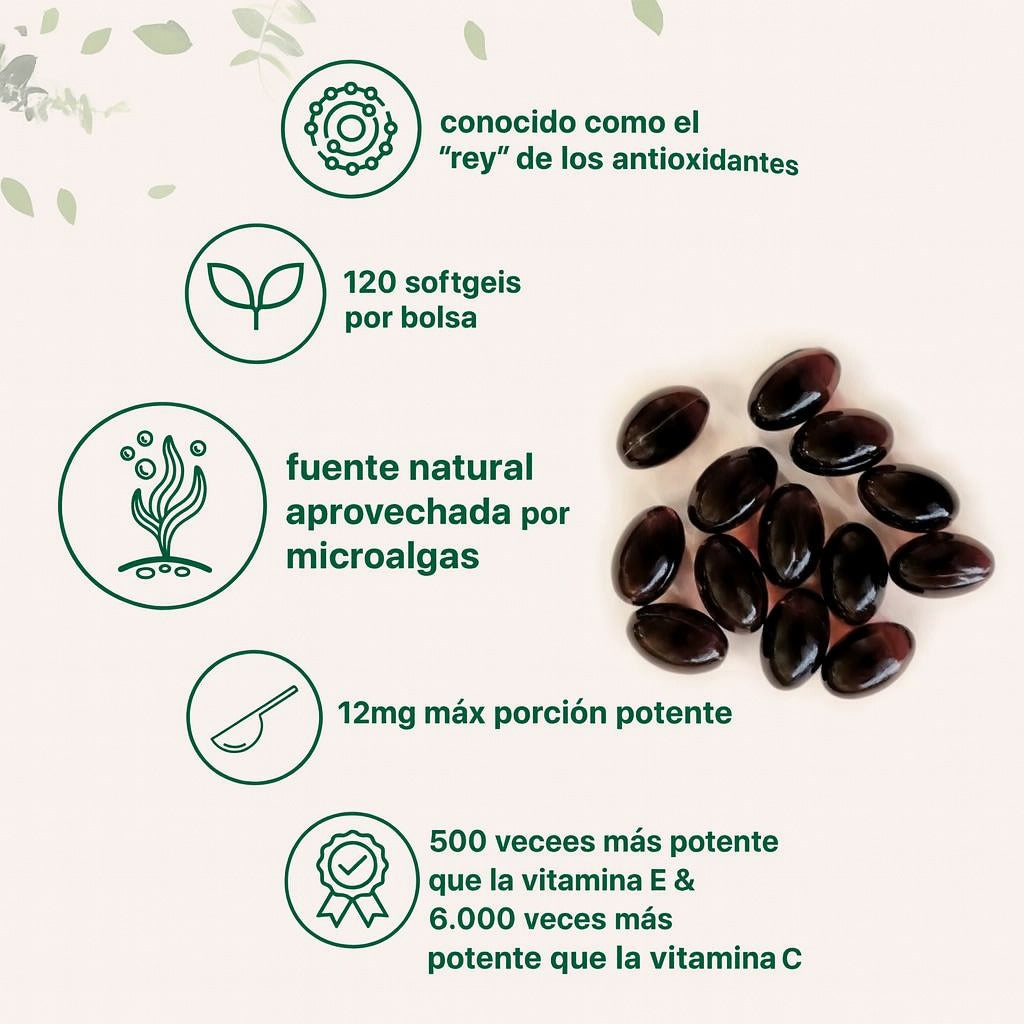 Astaxantina 12 mg – Antioxidante Natural Potente para Piel, Vista y Energía Celular