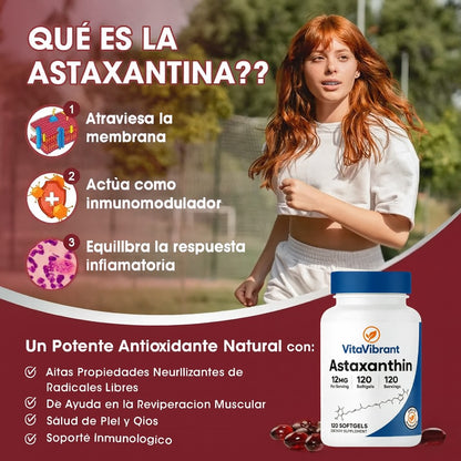 Astaxantina 12 mg – Antioxidante Natural Potente para Piel, Vista y Energía Celular